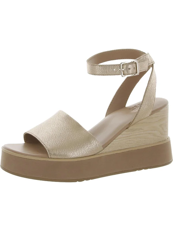 Brynn Womens Faux Leather Summer Wedge Sandals