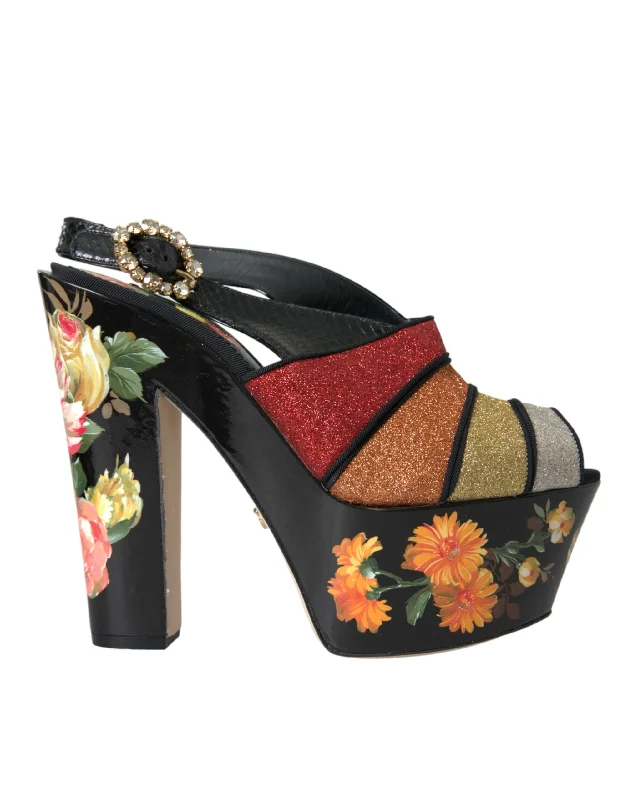 Dolce & Gabbana  Floral Crystal Platform Sandals Women's Shoes