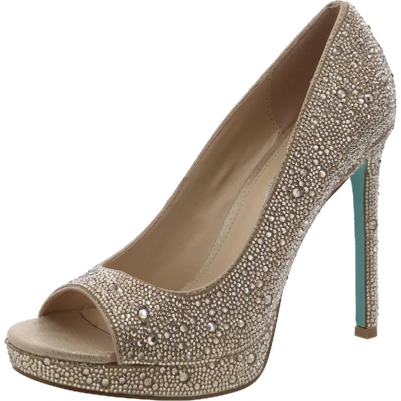 Betsey Johnson Womens Dane Rhinestone Peep-Toe Pumps