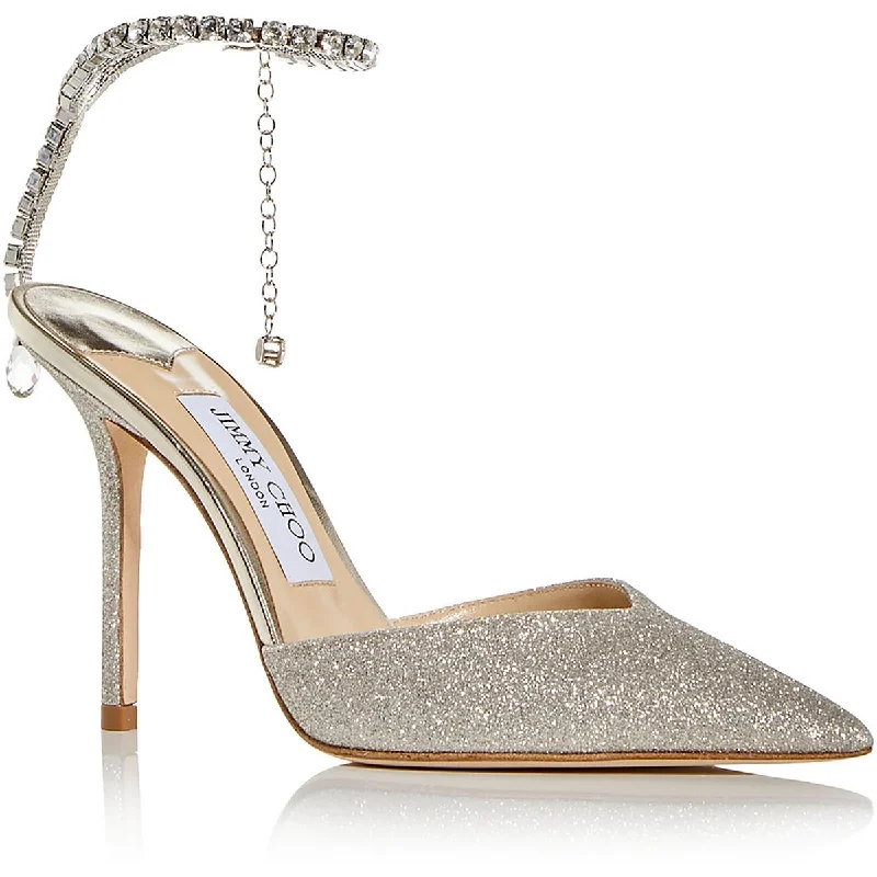 Jimmy Choo Womens Saeda 100 Leather Glitter Pumps