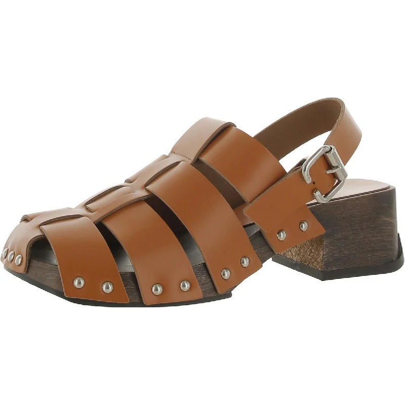 Miista Womens Darline Burnished Brick Leather Studded Clogs