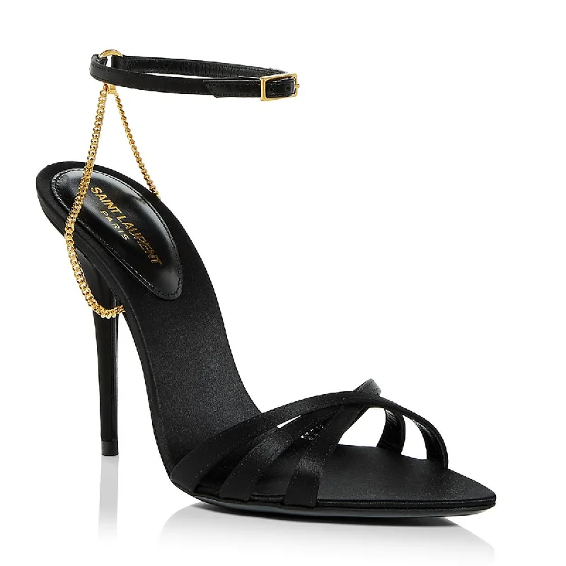 Saint Laurent Womens Satin Peep-Toe Slingback Heels