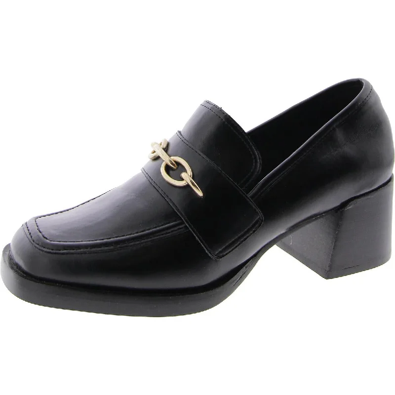 Steve Madden Womens Clarkson Faux Leather Block Heel Loafer Heels