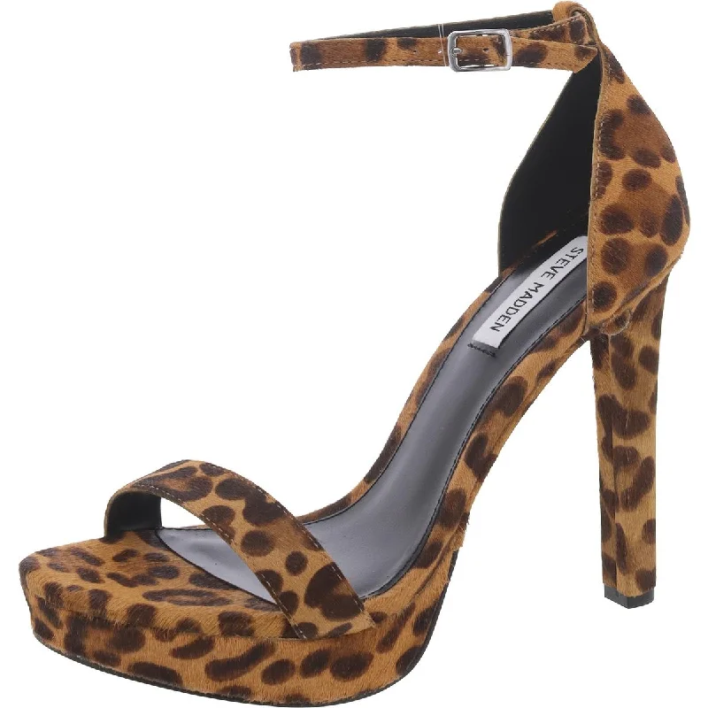 Steve Madden Womens Leslie Calf Hair Leopard Print Ankle Strap