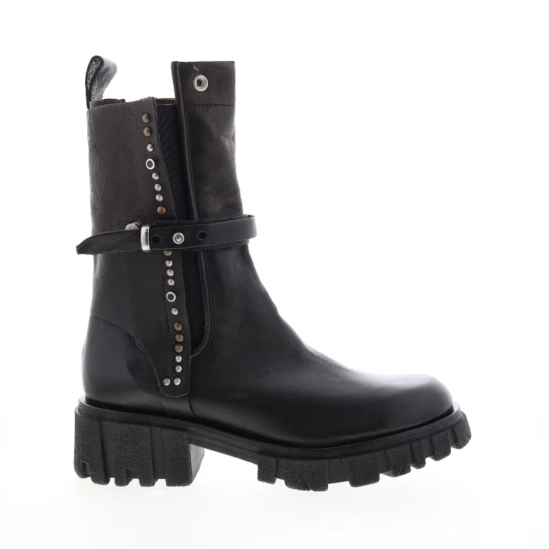 A.S. 98 Hallsey A54202-101 Womens Black Leather Hook & Loop Mid Calf Boots