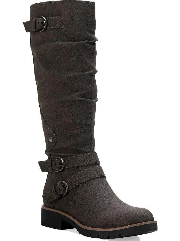 Brinley Womens Faux Leather Zipper Knee-High Boots