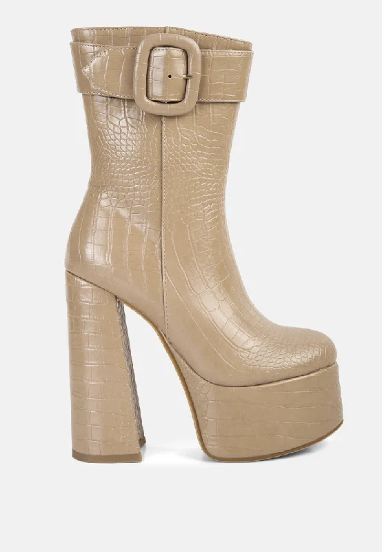 bumpy croc high block heeled chunky ankle boots