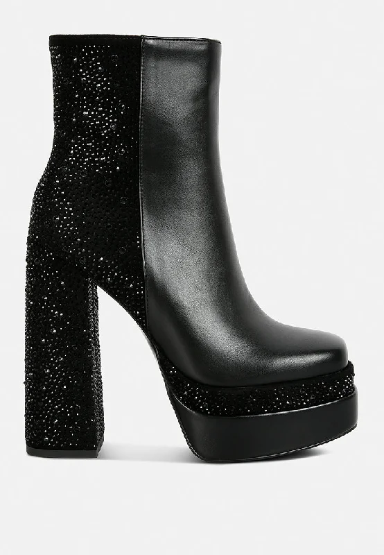 dryday diamante zip up block heel boots