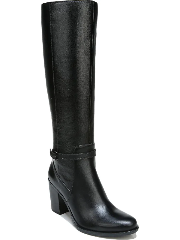 Kalina Womens Leather Block Heel Knee-High Boots