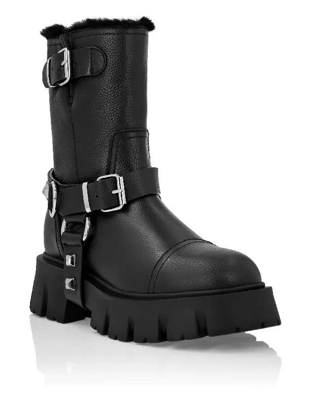 Leather Biker Boots Studs