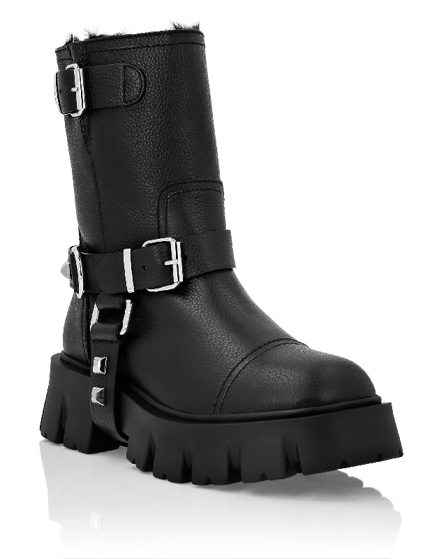 Leather Biker Boots Studs