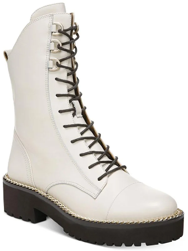 Lenley Womens Leather Embellished Combat & Lace-up Boots