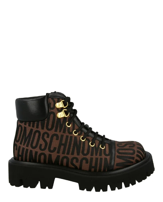 Logo Jacquard Lace-Up Ankle Boots