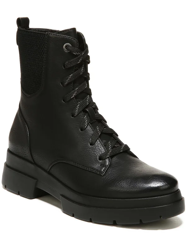 Ozzy Womens Faux Leather Ankle Combat & Lace-up Boots