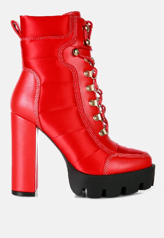 scotch high heel quilted satin biker boots