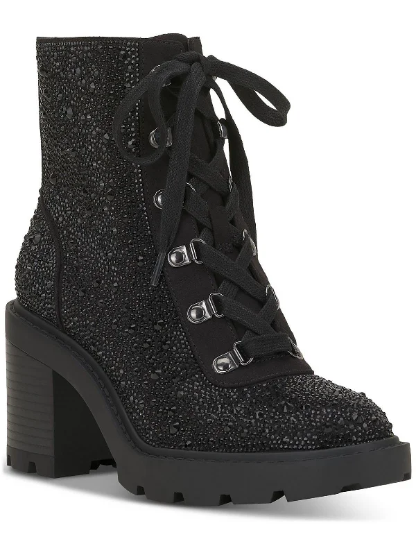 Shada Womens Embellished Textured Combat & Lace-Up Boots