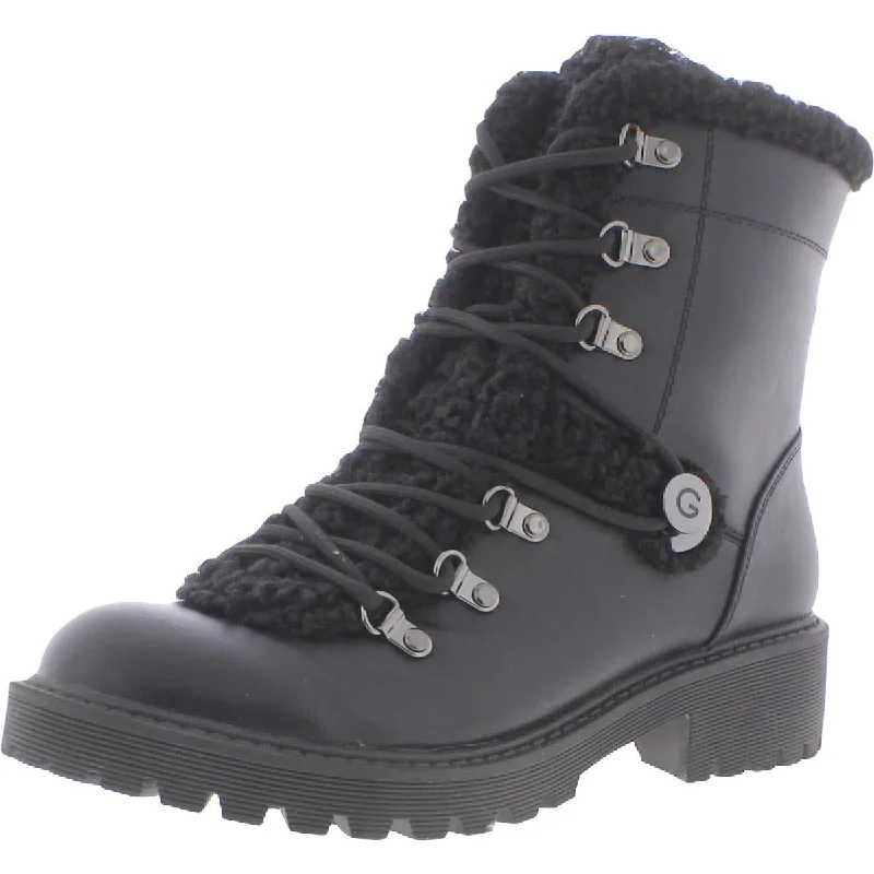 Sherry Womens Faux Leather Faux Fur Combat & Lace-up Boots