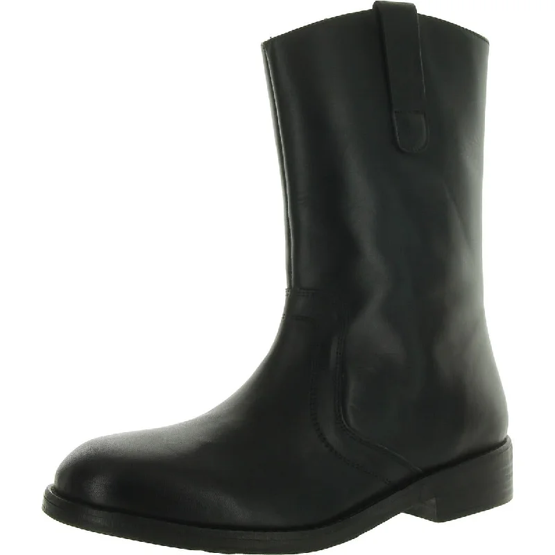 Womens Faux Leather Round toe Mid-Calf Boots