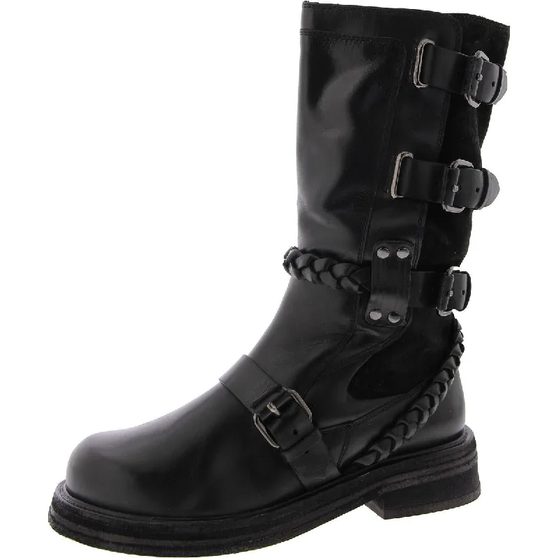 Womens Faux leather Round toe Mid-Calf Boots