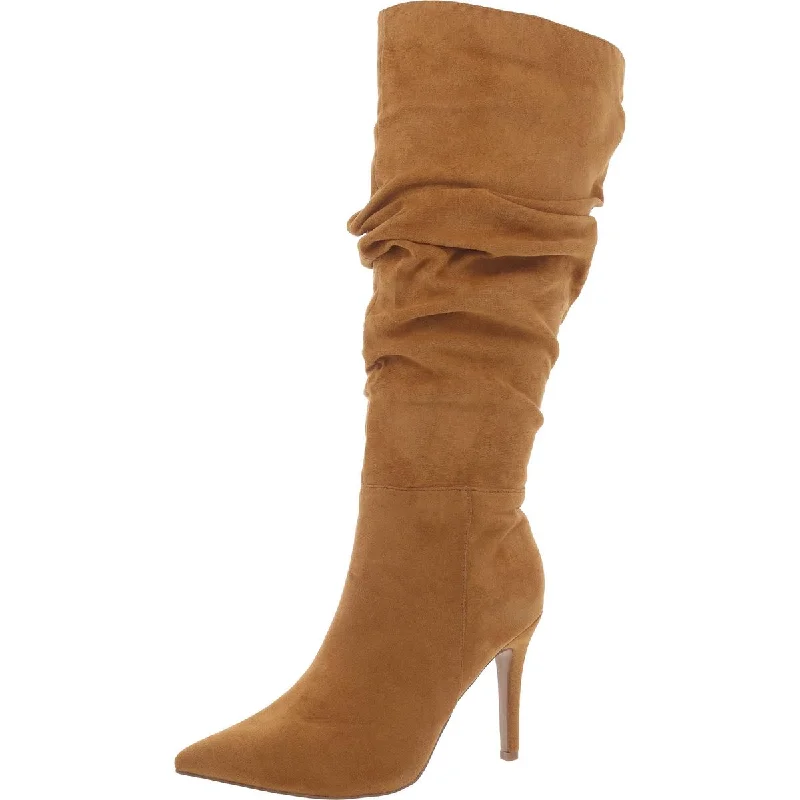 Womens Faux Suede Pointed Toe Knee-High Boots