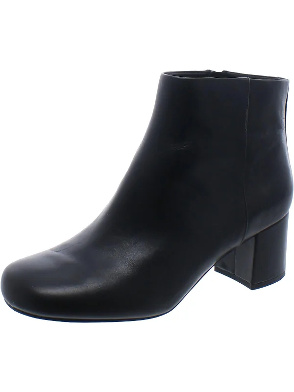 Womens Leather Block Heel Ankle Boots