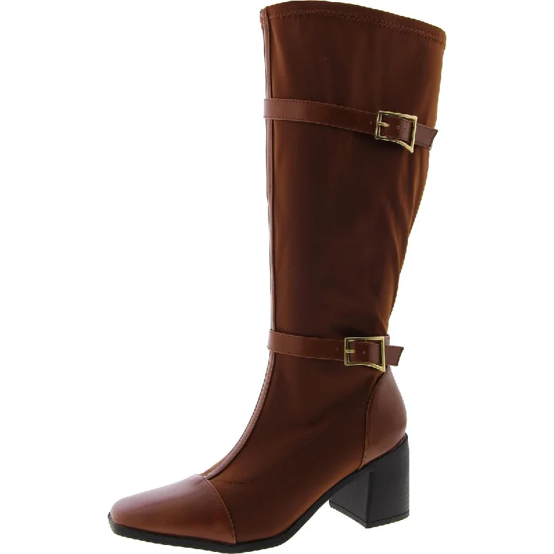 Womens Toe Cap Square Toe Knee-High Boots