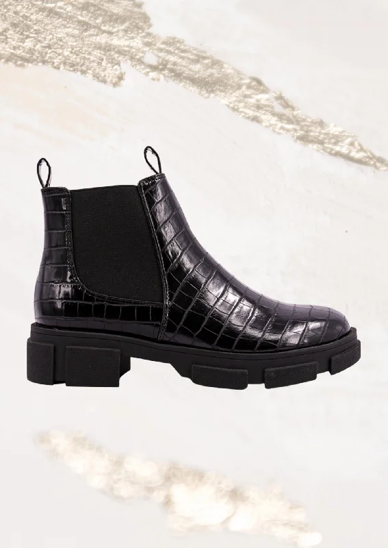 Women's Yohana Croc Combat Boot In Black