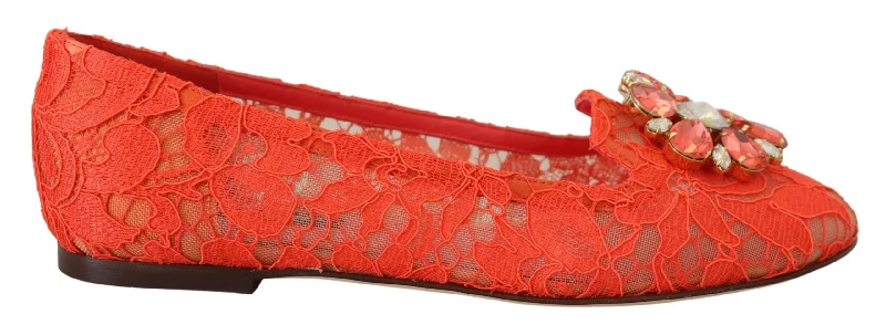 Dolce & Gabbana Elegant Lace Vally Flats in Coral Women's Red