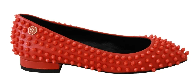 Philipp Plein Vibrant Orange Pointed Leather Women's Flats