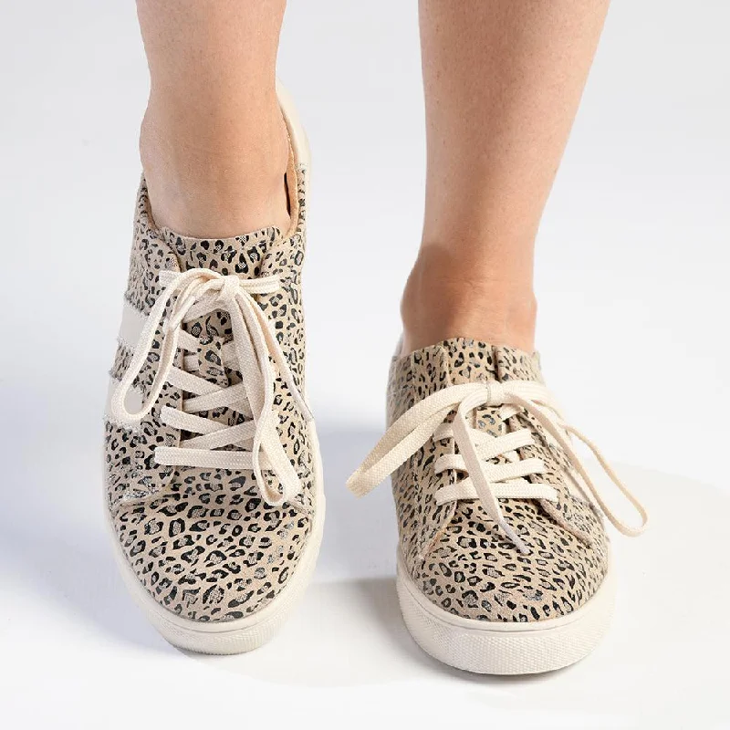 Julz Lyla Leather Sneaker With Leopard Print - Grey Leopard